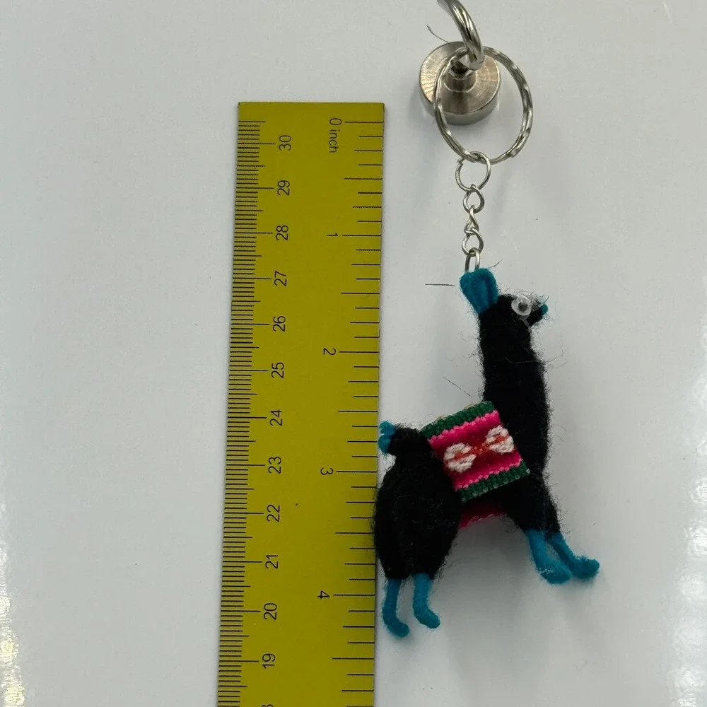 Wool Llama‎ Keychain Black Teal South American Folk Art Boho Accessory